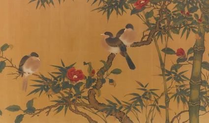 Birds, Bamboo, and Camelias